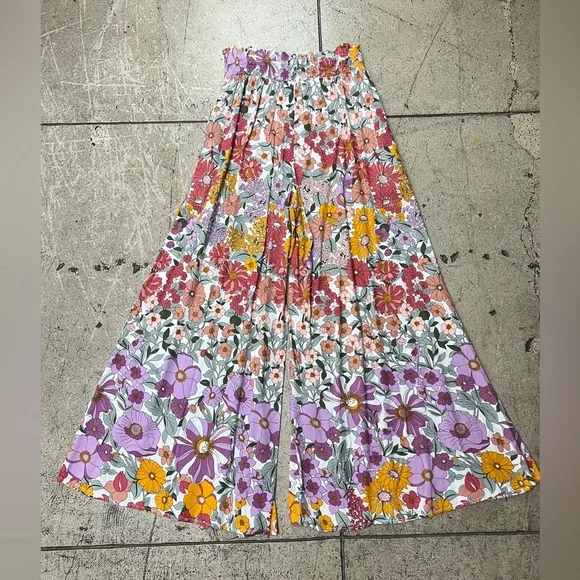 💚 3246. Floral Boho Smocked Waist Wide Leg Pants - Picture 7 of 12